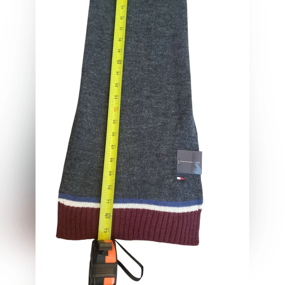 Tommy Hilfiger Charcoal and Maroon Knit Scarf